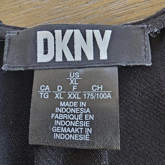 DKNY  Long-Sleeve Pleated Keyhole Black Blouse Women's Size XL - Picture 8 of 10